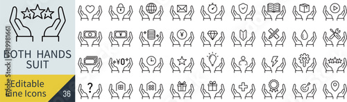 線の編集ができるベクターの両手のビジネスマンの線画アイコンセット（アウトライン化していない）