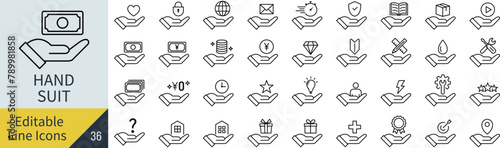 線の編集ができるベクターのビジネスマンの手の線画アイコンセット（アウトライン化していない）
