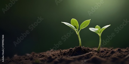 close up shot of a young plant sprout growing in the soil. nature, green, environment, earth day background photo