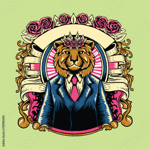 Lion head vector logo template creative illustration. Animal wild cat face graphic logo sign