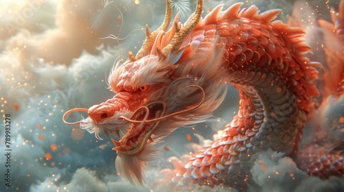 Background modern illustration for Chinese New Year 2024. Golden dragon, fireworks, Chinese pattern for cover, banner, website, calendar, envelope. Elegant oriental illustration.