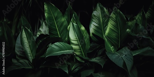Leaves of spathiphyllum cannifolium abstract green dark texture nature background tropical leaf decorative background scene #789985632