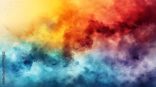 watercolor color full background. watercolor background with clouds. rainbow color. Generative Ai