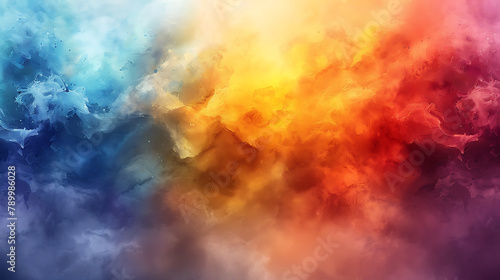 watercolor color full background. watercolor background with clouds. rainbow color. Generative Ai