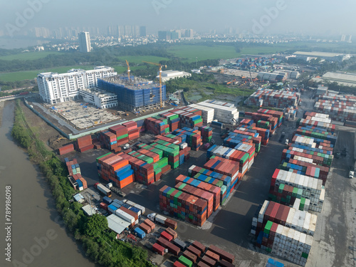 Stack of containers box for import export business in Saigon, Vietnam