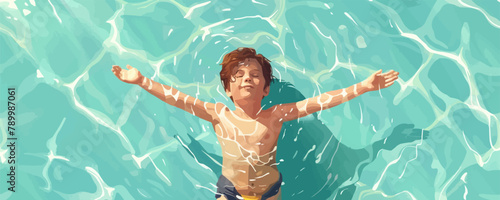 kid swiming in pool vector flat minimalistic isolated illustration