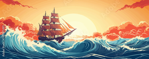 A large ship sails through rough waters