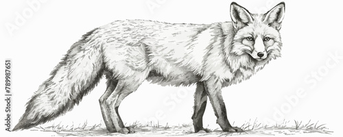 A fox is walking on a grassy field