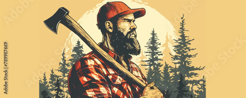 A man with a hat and beard holding an axe