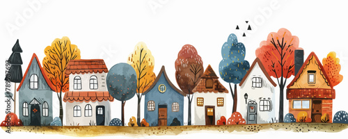 A row of houses with a tree in front of the first house