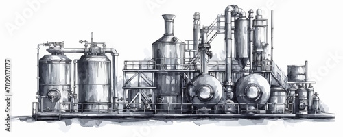 Alcohol ethanol production, distillery. Vintage distillation apparatus sketch. vector simple illustration