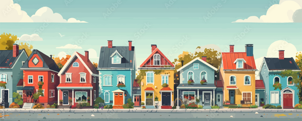 Cartoon small town houses. vector simple illustration