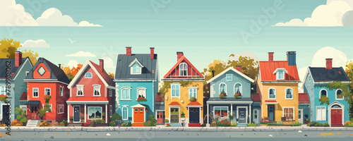 Cartoon small town houses. vector simple illustration