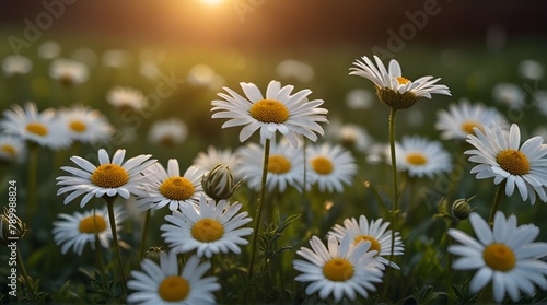 Vector blossoming daisy flowers field, nature border isolated.generative.ai 