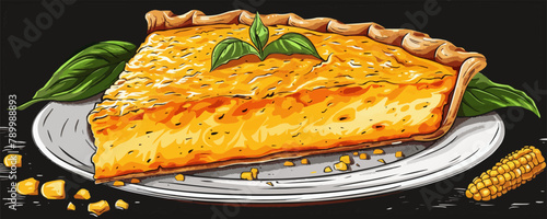 A slice of pie with a leaf on top of it