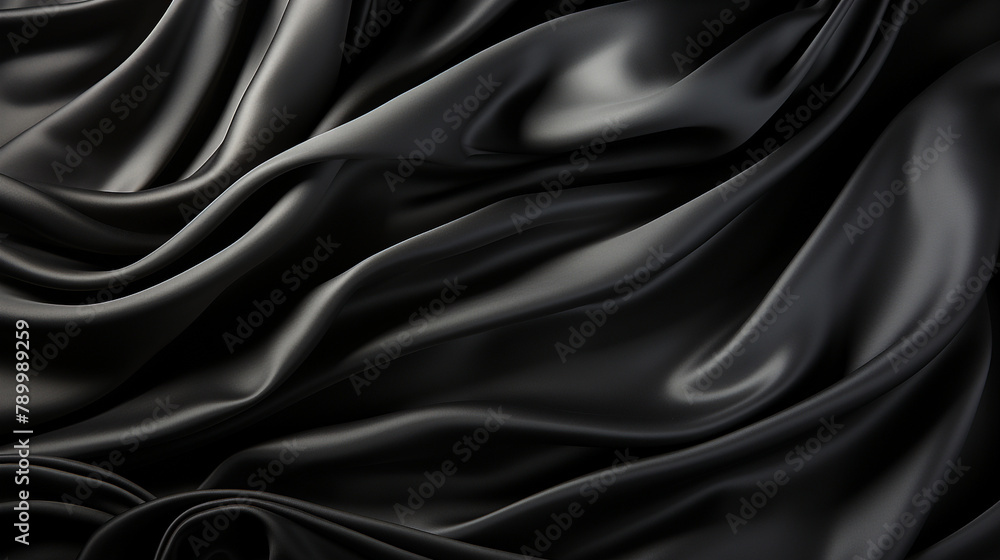 Black gray satin dark fabric texture luxurious shiny that is abstract silk cloth panorama background with patterns soft waves blur сreated with Generative Ai Black gray satin dark fabric texture luxurious shiny that is abstract silk cloth panorama background with patterns soft waves blur сreated with Generative Ai
