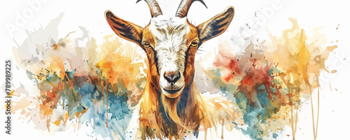 A goat with a white face is staring at the camera