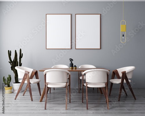 mock up 2 poster frame in modern, light interior background, living room, Scandinavian style, 3D render, 3D illustration