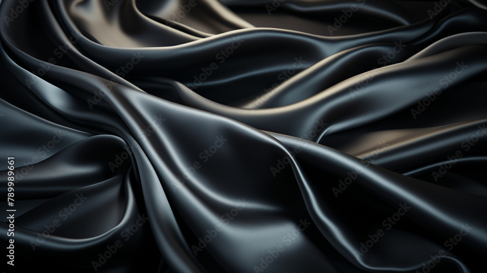 Black gray satin dark fabric texture luxurious shiny that is abstract silk cloth panorama background with patterns soft waves blur сreated with Generative Ai Black gray satin dark fabric texture luxurious shiny that is abstract silk cloth panorama background with patterns soft waves blur сreated with Generative Ai