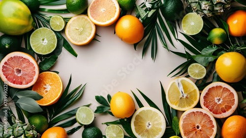 Sweet citrus fruits on a colorful background. A tasty and exotic wallpaper.