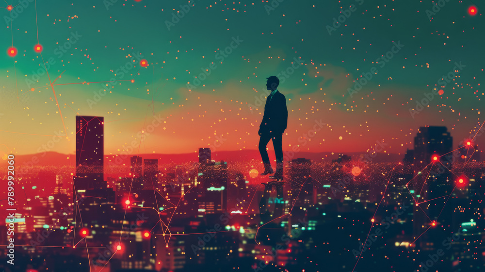 Night Sky with Moon and Stars Over Silhouetted Landscape. Night Sky with Moon and Stars Over Silhouetted Landscape.