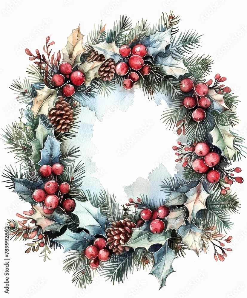 Christmas decor wreath art illustration