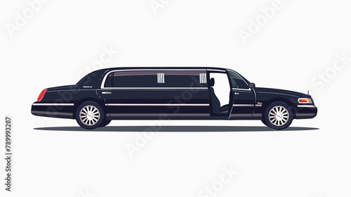 Limousine car with open back door isolated side view. photo