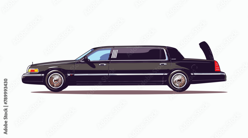 Limousine car with open back door isolated side view.