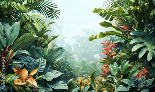 Capture the vibrant hues and intricate textures of rare plant biodiversity in a hyper-realistic watercolor painting Showcase a wide-angle view to convey the vastness and beauty of the plant ecosystem