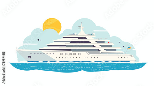 Luxury cruise ship in the ocean. Vector flat style il