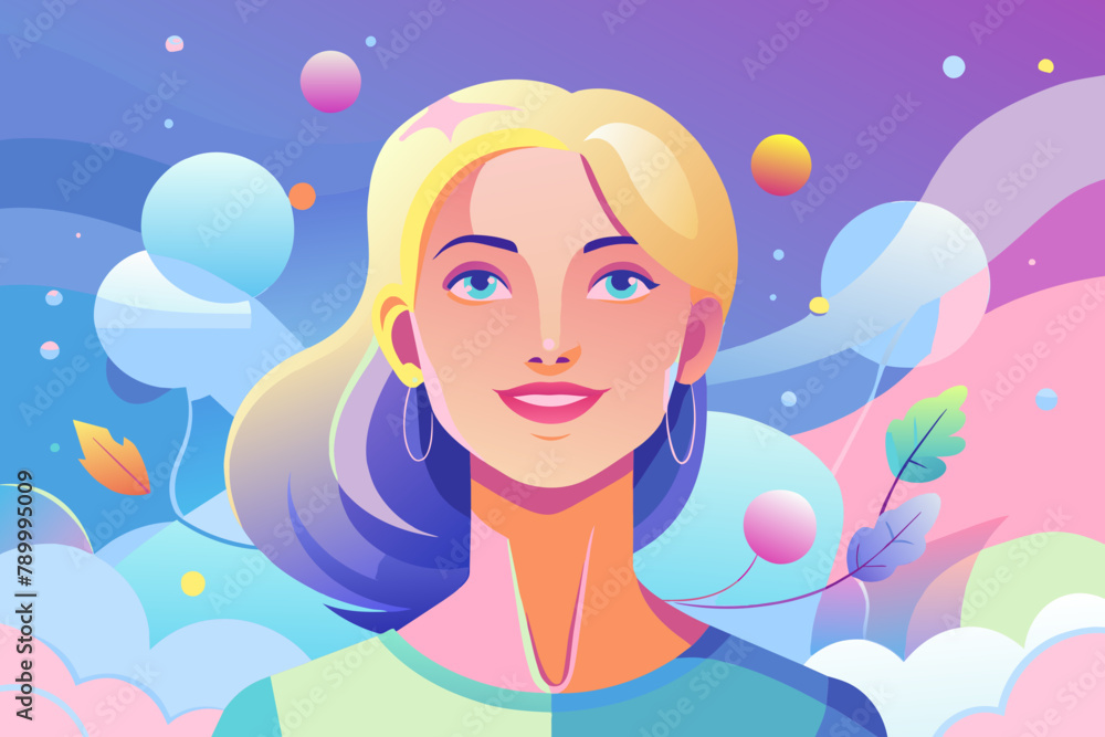 Vibrant Digital Portrait of a Young Woman with Abstract Background