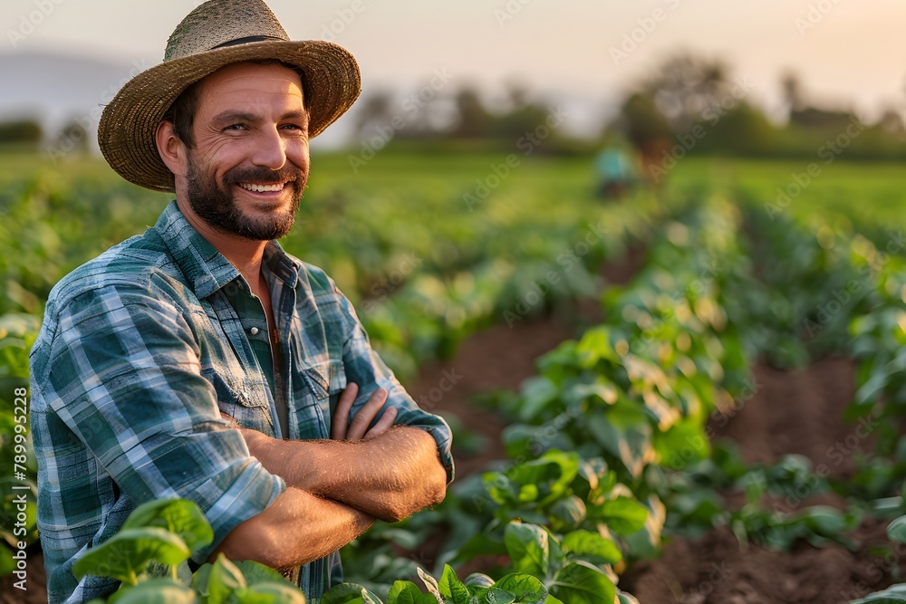 Man Standing in Field With Arms Crossed. Generative AI Man Standing in Field With Arms Crossed. Generative AI