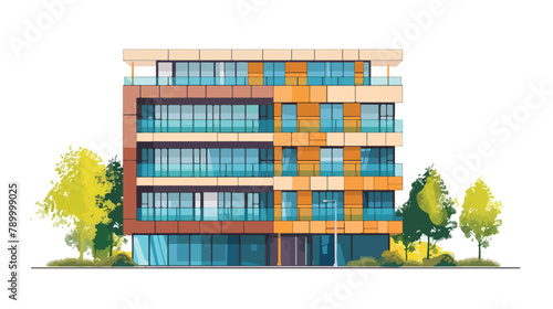 Modern mid-rise hotel building side view. Colorful 