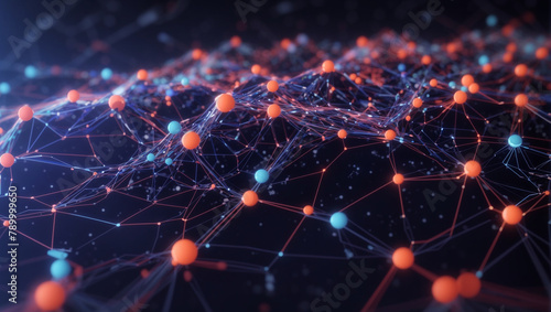 A blue and orange network of interconnected nodes.