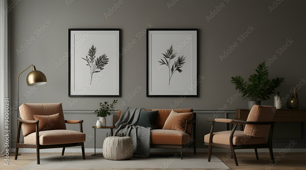 Elegant living room with sofa, decoration and door on concrete floor. Genrative.ai
Elegant living room with sofa, decoration and door on concrete floor. Genrative.ai