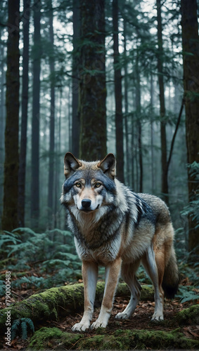 imposing and powerful wolf standing amidst the heart of a dense forest