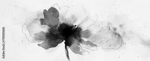 Abstract Black Ink Flower Splatter Painting photo
