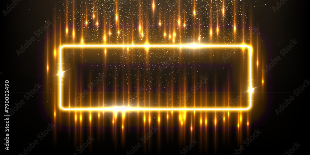 Border Gold Rays Gold rectangle shape border with flash rays and sparks vector ...