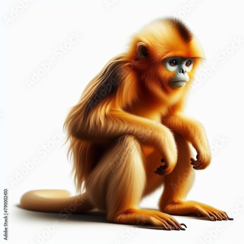 Image of isolated golden snub-nosed monkey against pure white background, ideal for presentations 