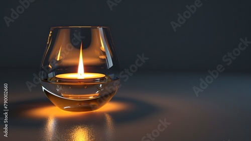 Small jars with candles in them on a wooden table with a blurred background