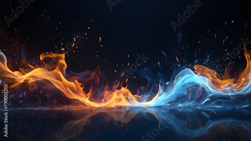 Vibrant fiery flames flicker against a somber background