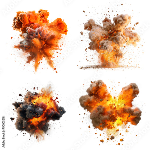 Set of explosions and fire spread isolated on transparent background.