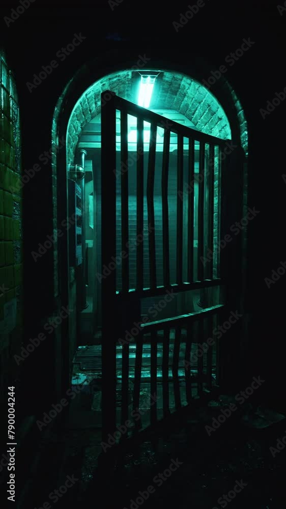 A dark, eerie tunnel with a wooden gate at its entrance, creating a sense of mystery and intrigue. A dark, eerie tunnel with a wooden gate at its entrance, creating a sense of mystery and intrigue.