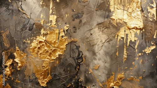 Abstract Gold strokes on Charcoal Texture Painting