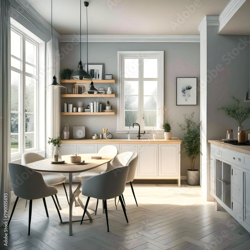 Kitchen interior design. 3d render. 3d illustration.