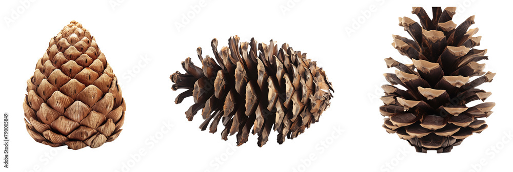 set of conifer cones, highly detailed, isolated on transparent background set of conifer cones, highly detailed, isolated on transparent background