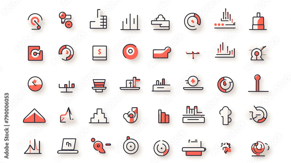 Set of outline icons related to analysis, infographic, analytics сreated with Generative Ai Set of outline icons related to analysis, infographic, analytics сreated with Generative Ai