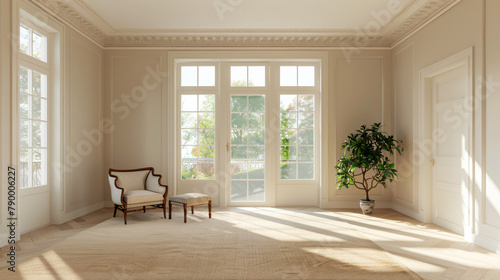 3D rendering of beige home interior without furniture.