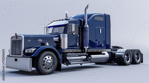 create an image of a big darkblue american truck with zilver accents. copy space for text.