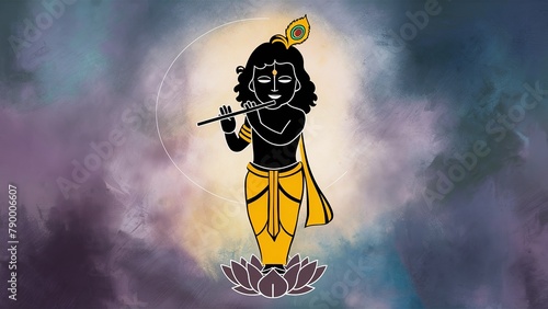 Janmashtami festival with Lord Krishna playing flute illustration background photo